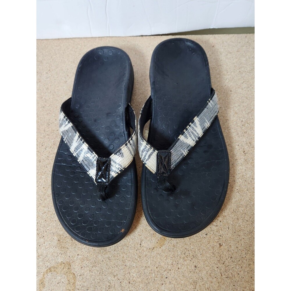 Vionic Tide II Womens Black-White Toe Post Stylish Flip Flop‎ Flats Zebra